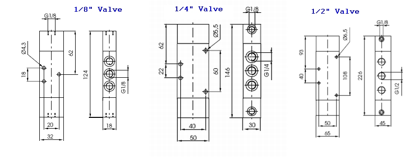 5/3 Double Pilot Open Centred Pneumatic Valves 